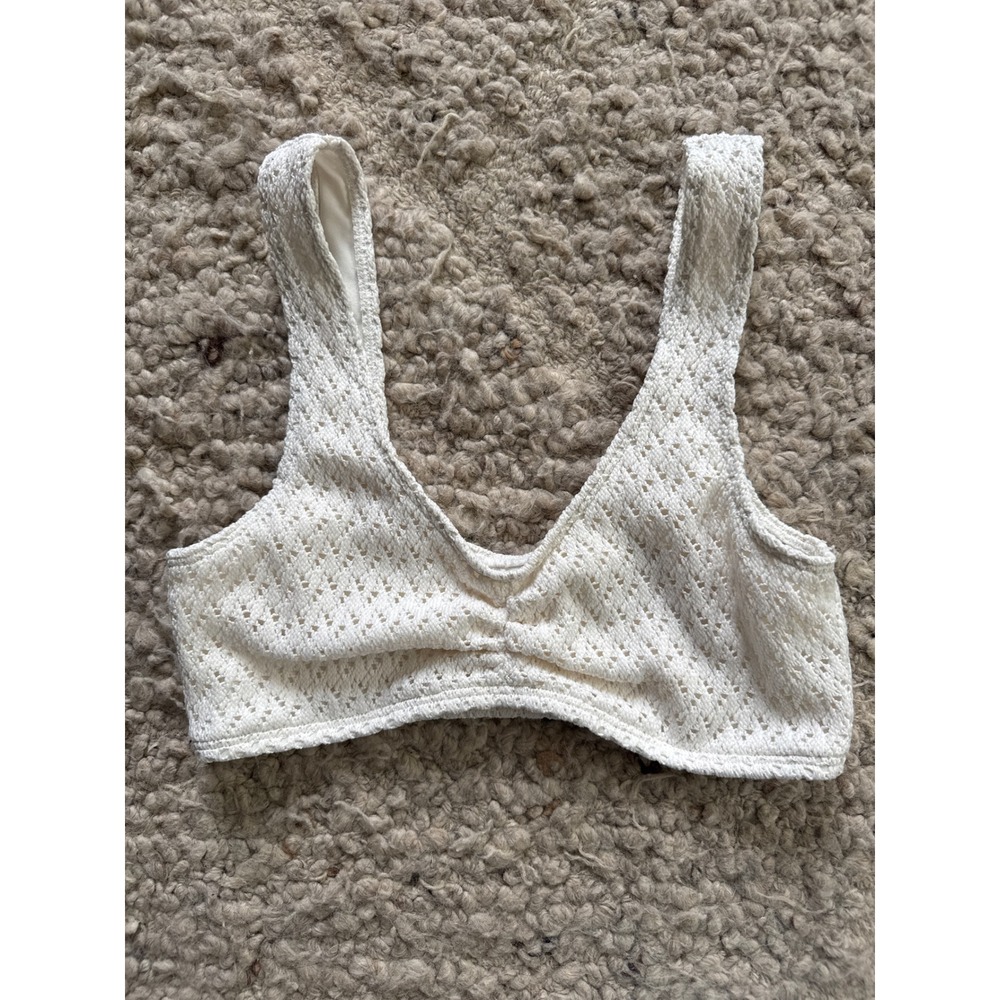 Hollister Swim White Eyelet Crochet V-Neck Bralette Bikini Top XS